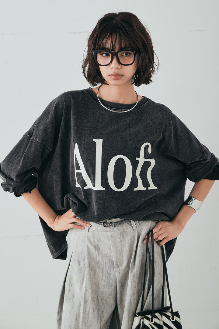 [SET]裾センタードロストロゴプリントワイドTシャツ+紐ベルト付きかすれ柄ワイドスラックス(2set)