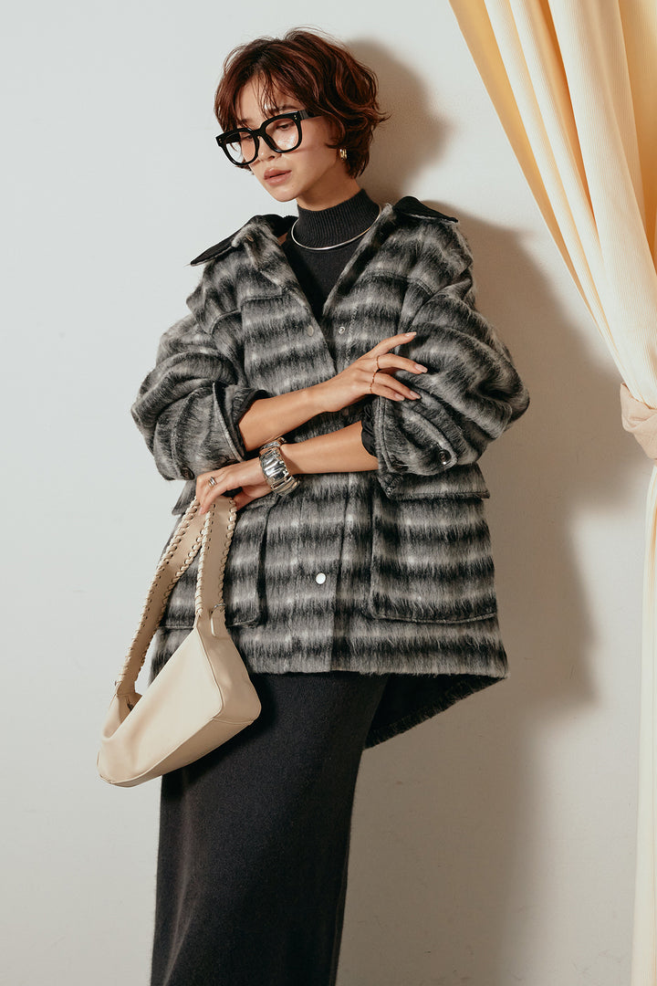 [SET]チェックシャギーミドルカバーオール+ノースリーブニットロングワンピース(2set)