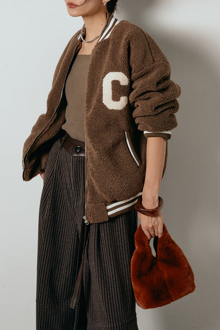 [SET]ロゴスタジャンボアブルゾン+レザーライク配色ストライプパンツ(2set)