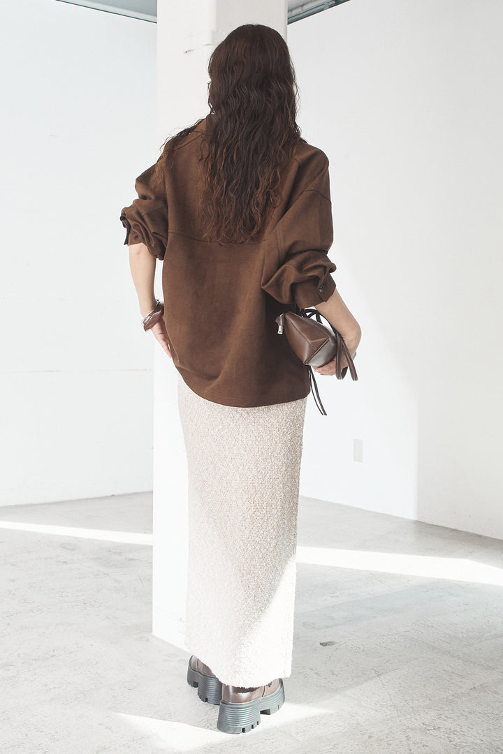 [SET]デカポケスエポンジャケット+ツイード風MIXスラブスカート(2set)