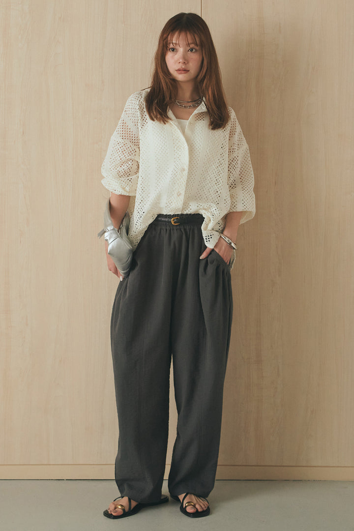 [SET]長袖襟付きレースシャツ+ポケットタックフォルムパンツ(2set)