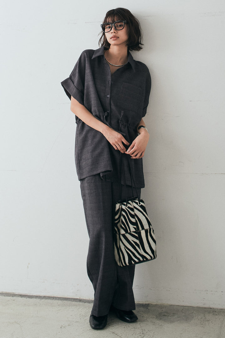 [SET]ツイードウエストドロストシャツ+ツイードタックパンツ(2set)