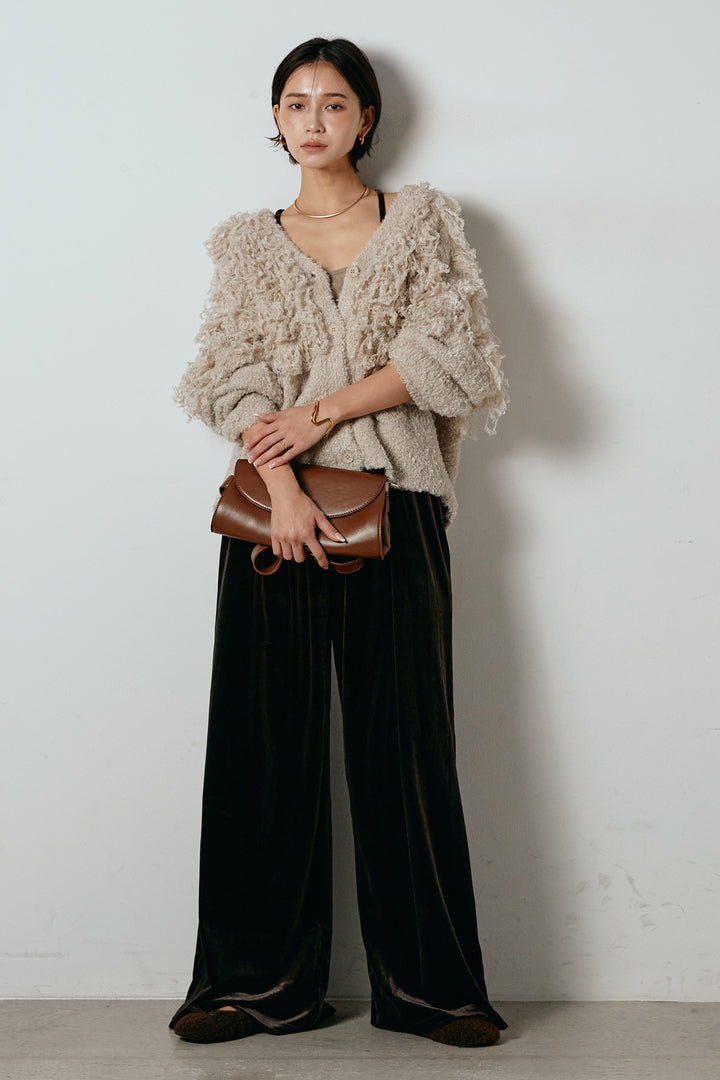 [SET]ループ編みVネックニットカーディガン+ベロアサスペンダー付きパンツ(2set)