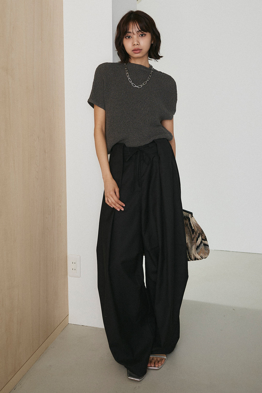 [SET]フレンチリブニットプルオーバー+ベルトループワイドパンツ(2set)