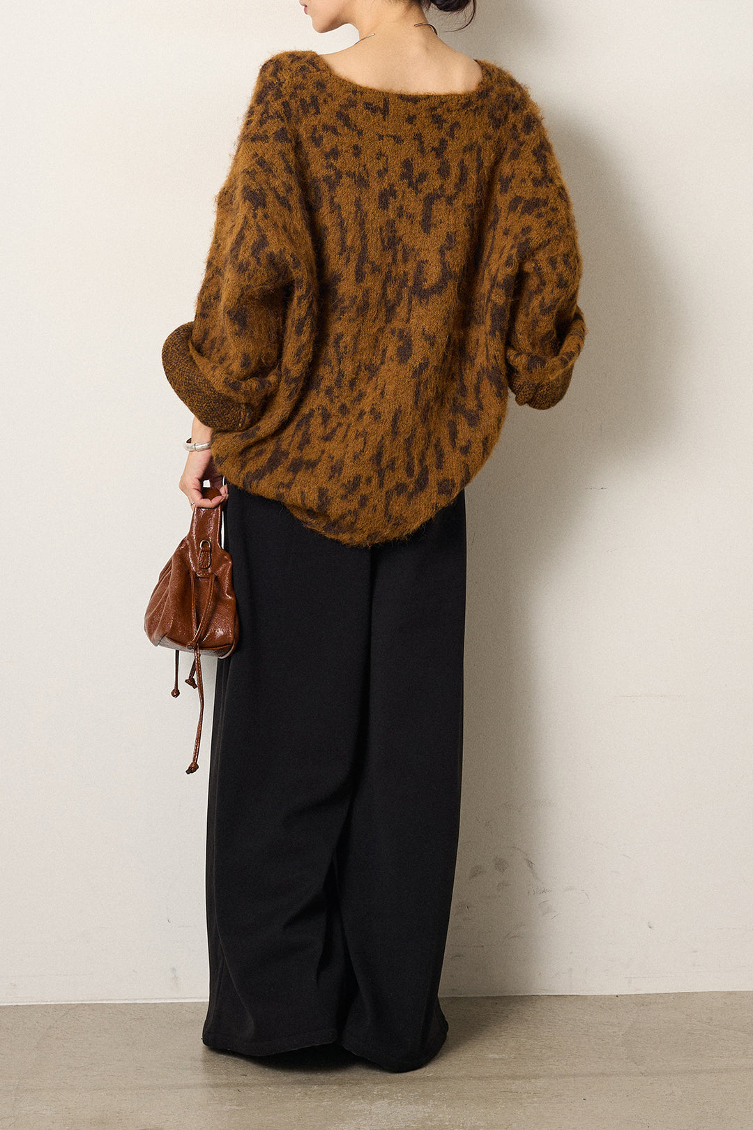 [SET]フラッフィーレオパードシャギーニット+サイドベルトパンツ(2set)