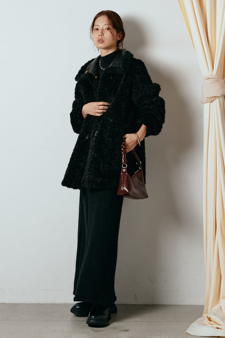 [SET]リバーシブルボアアウター+ノースリーブニットロングワンピース(2set)