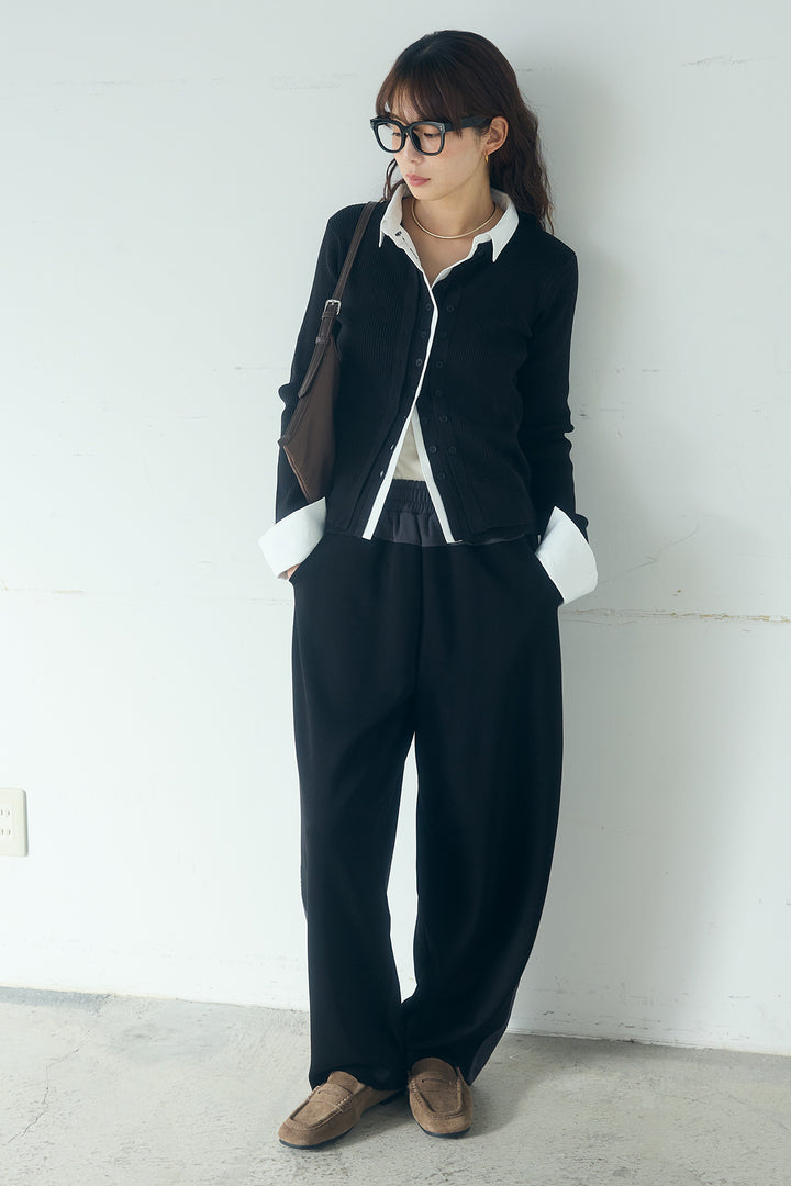 [SET]シャツドッキングボタンニットカーディガン+異素材切り替えスウェットパンツ(2set)