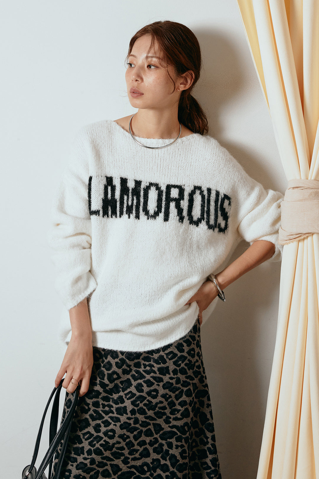 [SET]フロントロゴデザインニットトップス+レオパードロングスカート(2set)