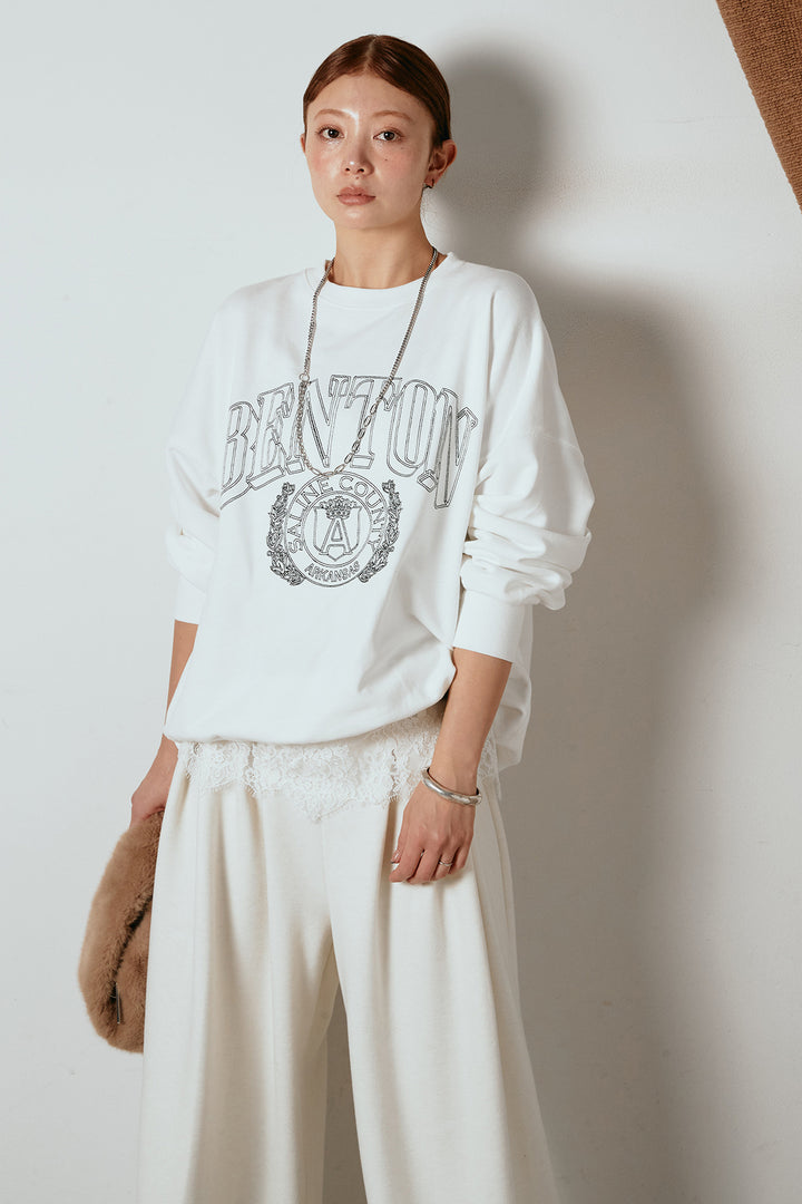 [SET]フロントロゴスウェットプルオーバー+フェイクレザー太ベルト付きタックワイドパンツ(2set)