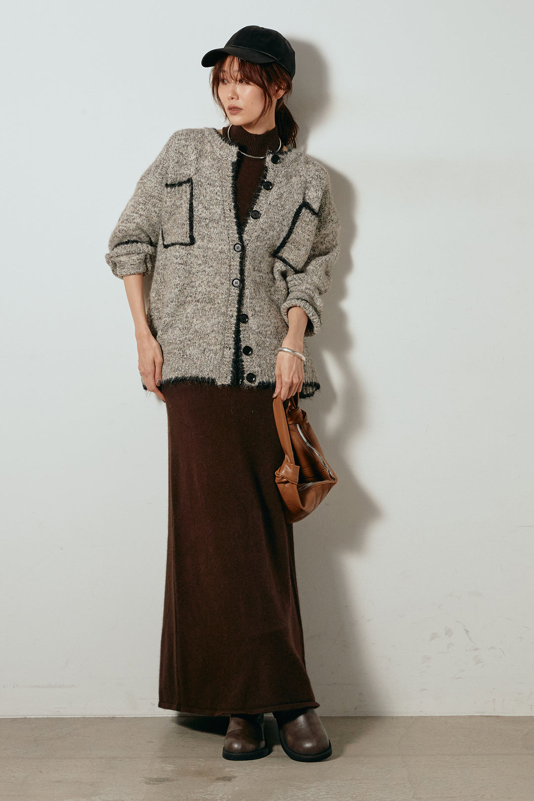 [SET]ミックスニットポケットカーディガン+ノースリーブニットロングワンピース(2set)