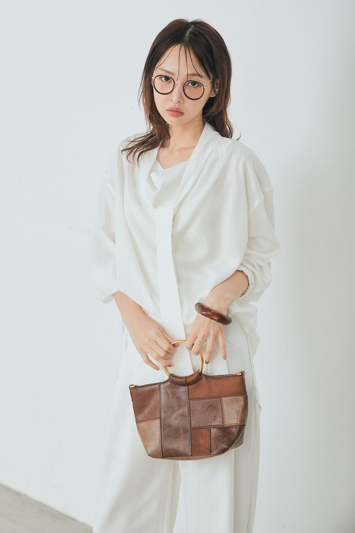 [SET]ニュアンスボータイブラウス+斜めボタンタック入りスラックス(2set)