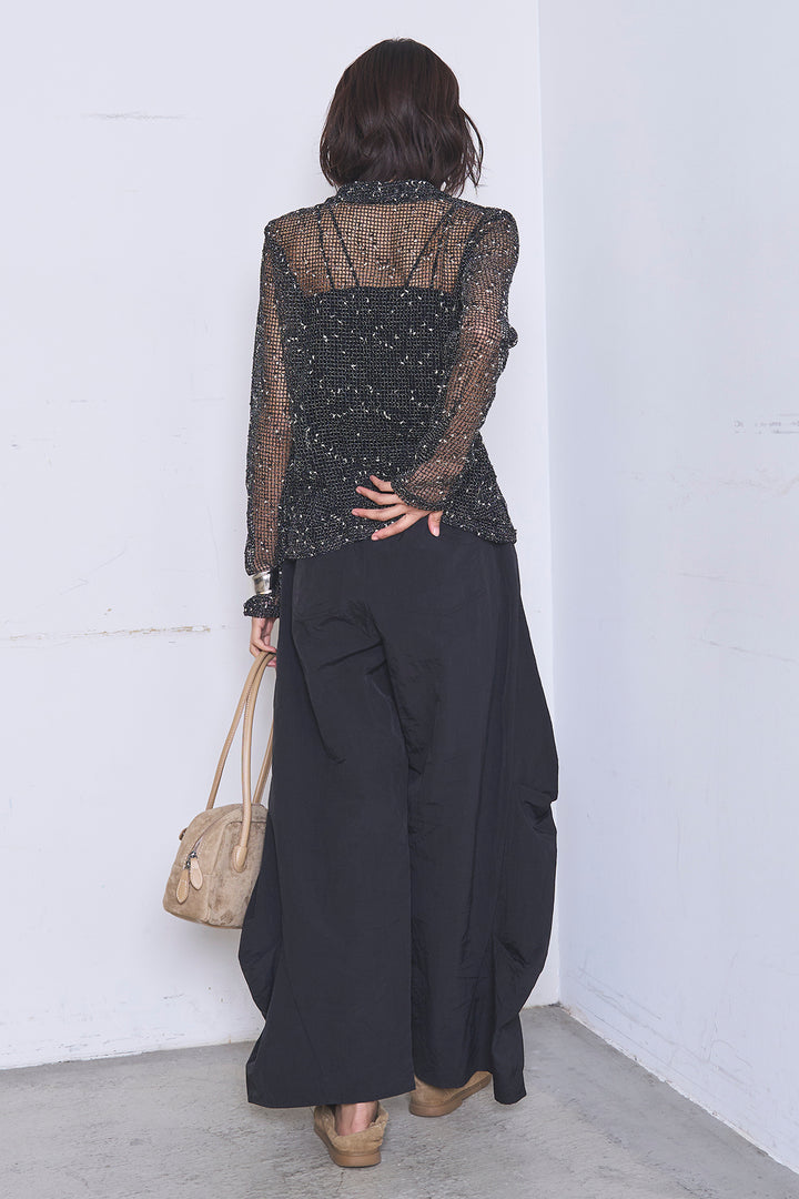 [SET]ネップメッシュポロ襟カーディガン+ドライタフタタックバレルパンツ(2set)