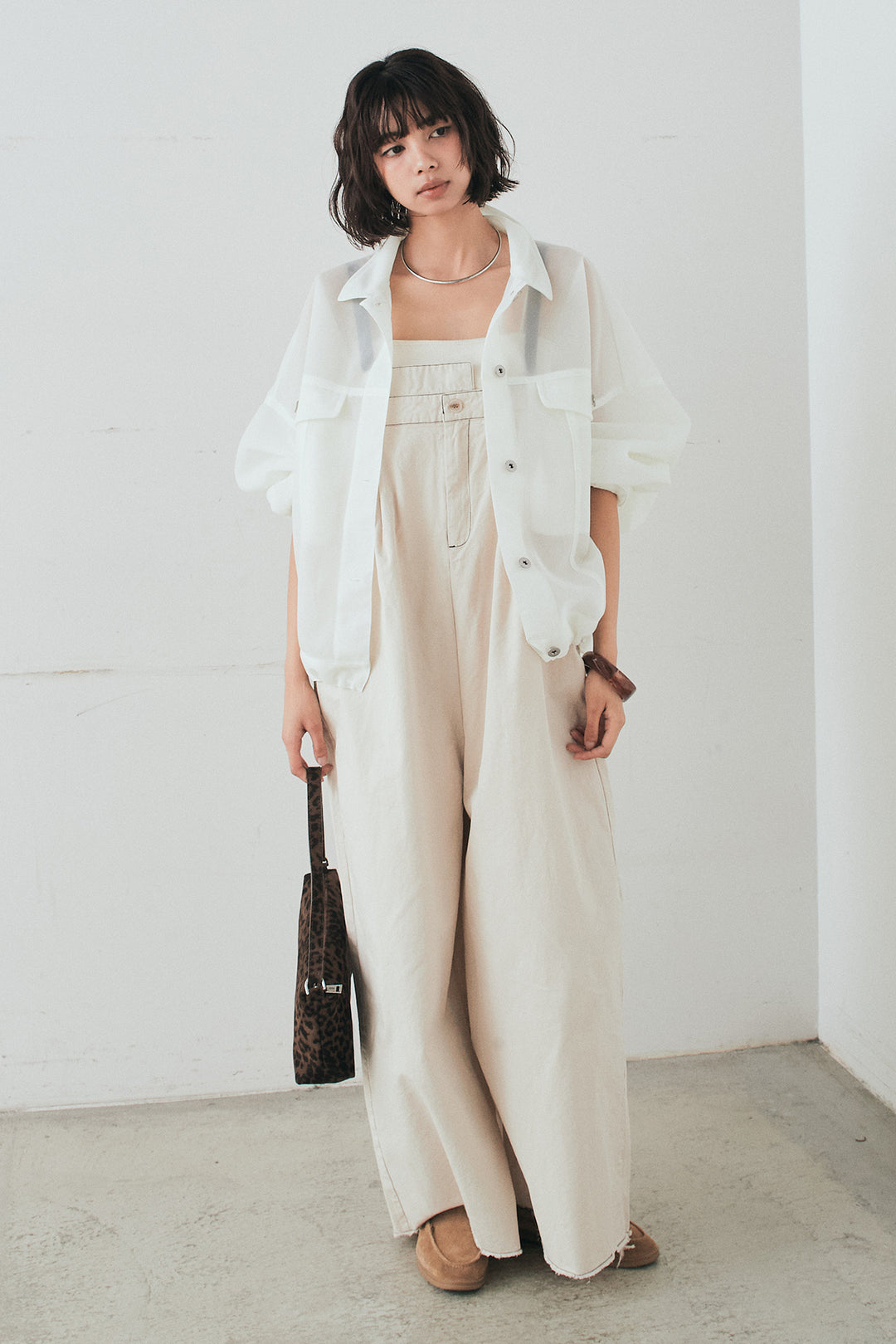 [SET]シアーダンボールサイドドロストジャケット+綿ツイルアシメサロペット(2set)