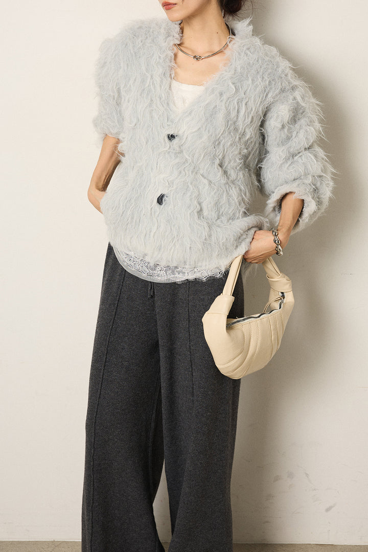 [SET]起毛シャギーニットカーディガン+センターラインニットパンツ(2set)