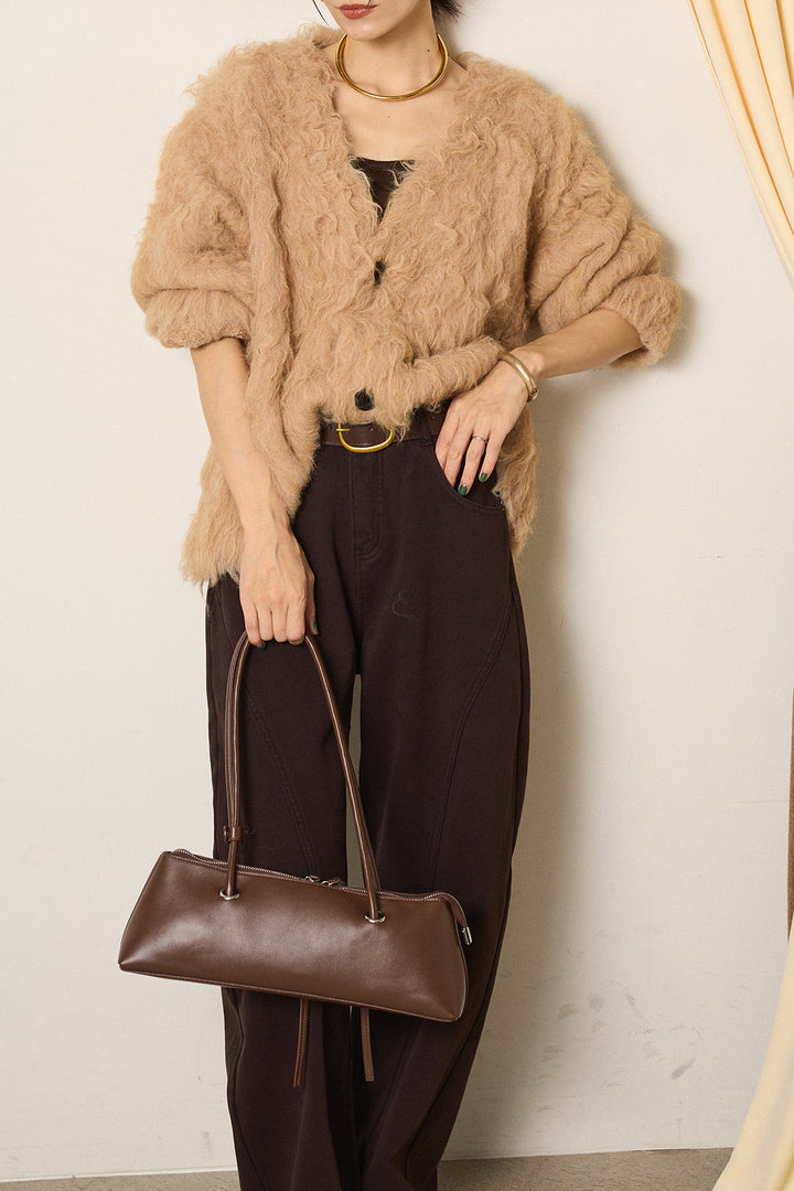 [SET]起毛シャギーニットカーディガン+ベルト付きカジュアルカーブワイドパンツ(2set)