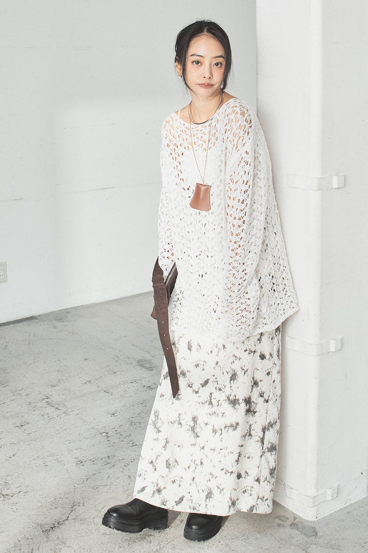 [SET]リラックスメッシュニットトップス+タイダイ柄ベロアワイドスカート(2set)