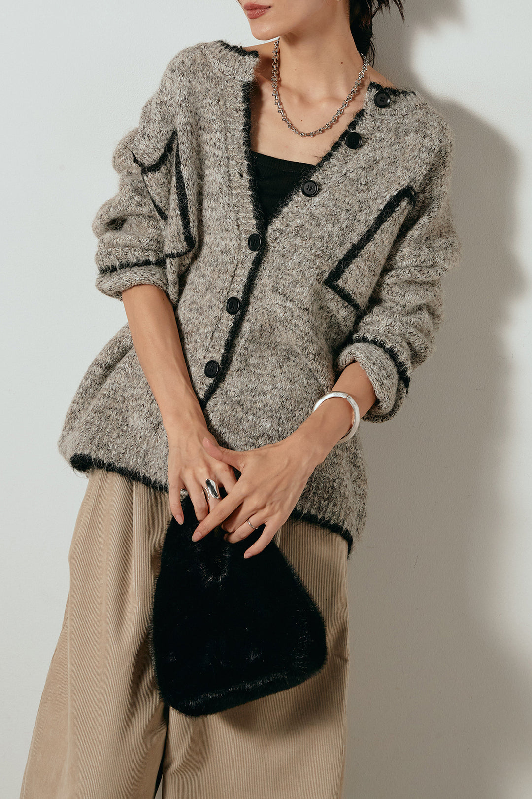 [SET]ミックスニットポケットカーディガン+フロントタック入りコーデュロイパンツ(2set)