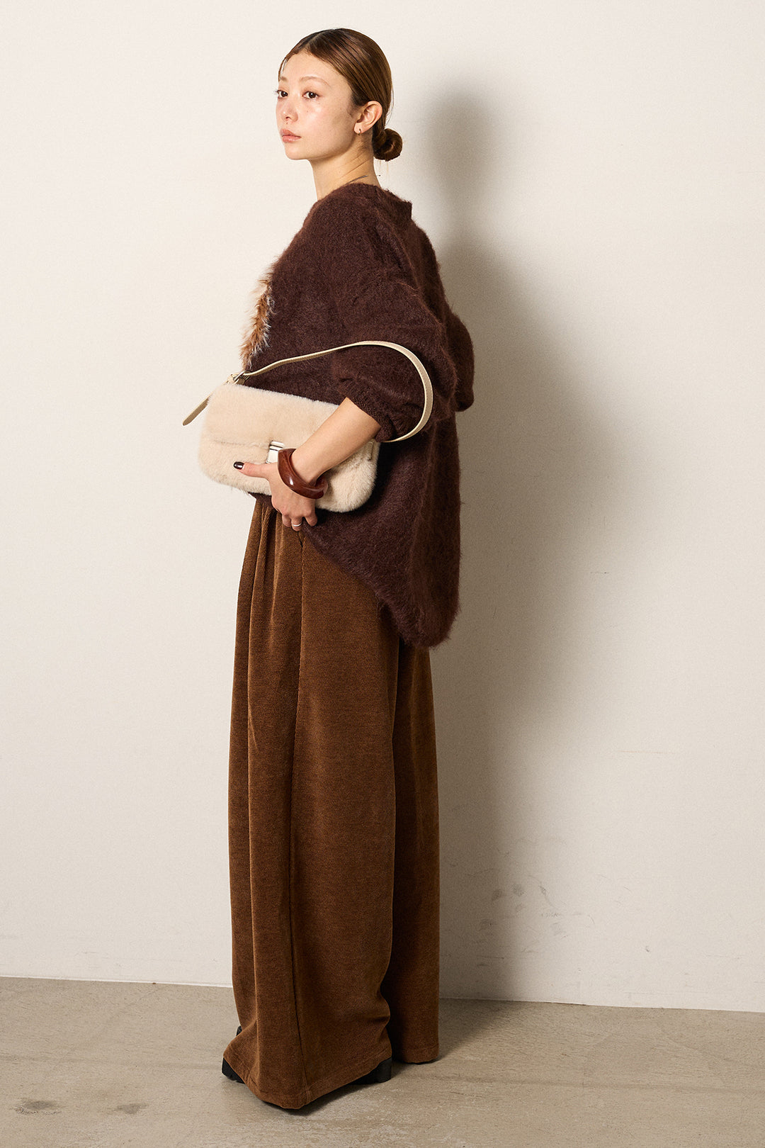 [SET]シャギーニュアンスアニマルニット+ベルトループコーデュロイワイドパンツ(2set)