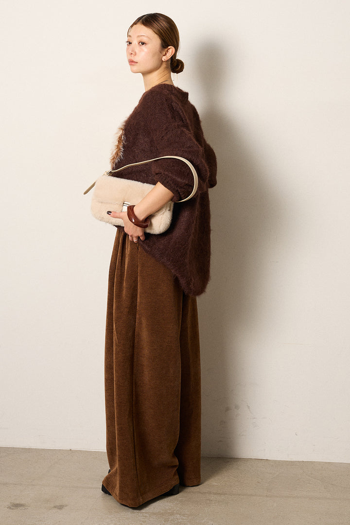 [SET]シャギーニュアンスアニマルニット+ベルトループコーデュロイワイドパンツ(2set)