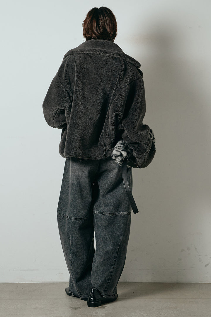 【2月中旬発送】
[SET]テディボアショートジャケット+加工デニムタックコクーンワイドパンツ(2set)