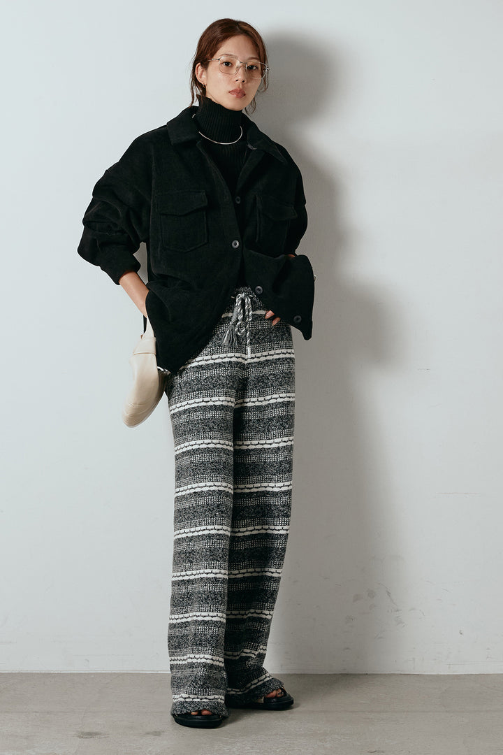 [SET]襟付きコーデュロイポケットシャツ+リブニットシームレスタートルプルオーバー+マルチライン柄リラックスニットパンツ(3set)