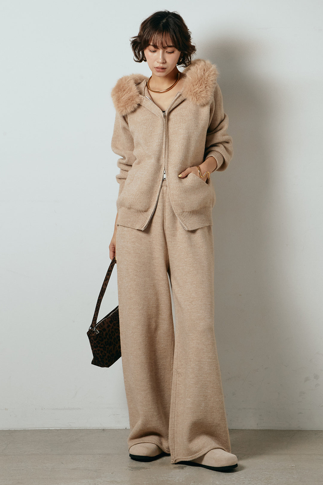 【着回しセット】[SET]ファー付きフーディーニットSETUP+ストライプドッキングニットポロSETUP(2set)