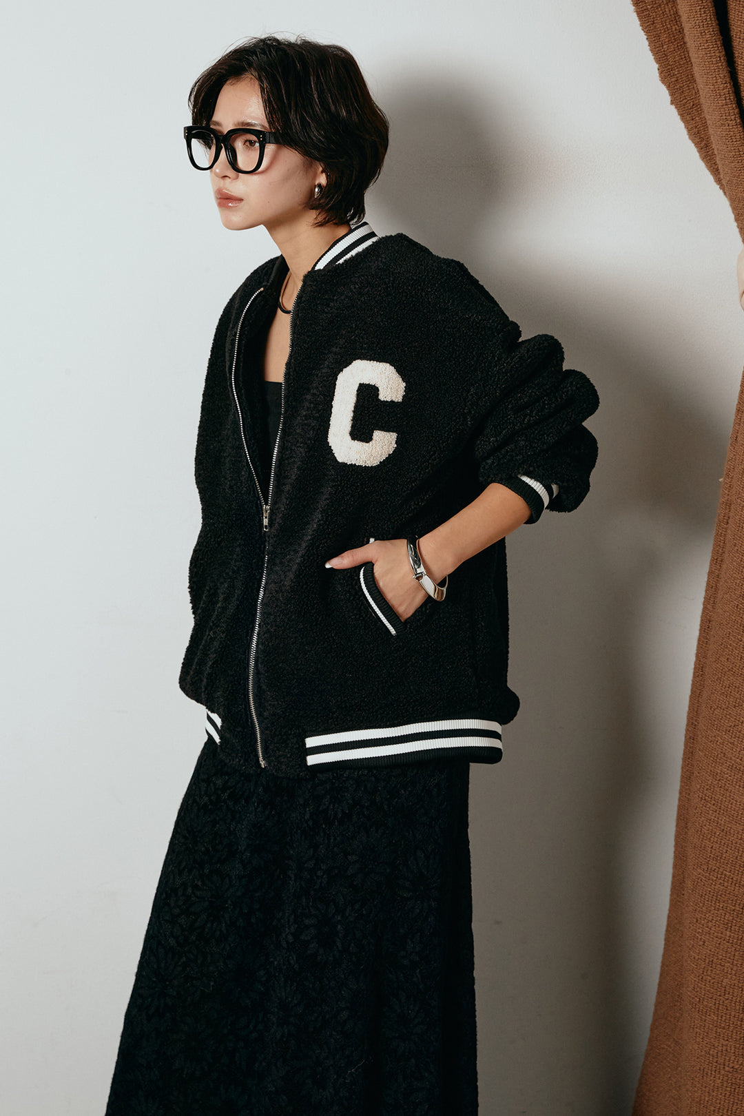 [SET]ロゴスタジャンボアブルゾン+花柄刺繍ベロアフレアスカート(2set)