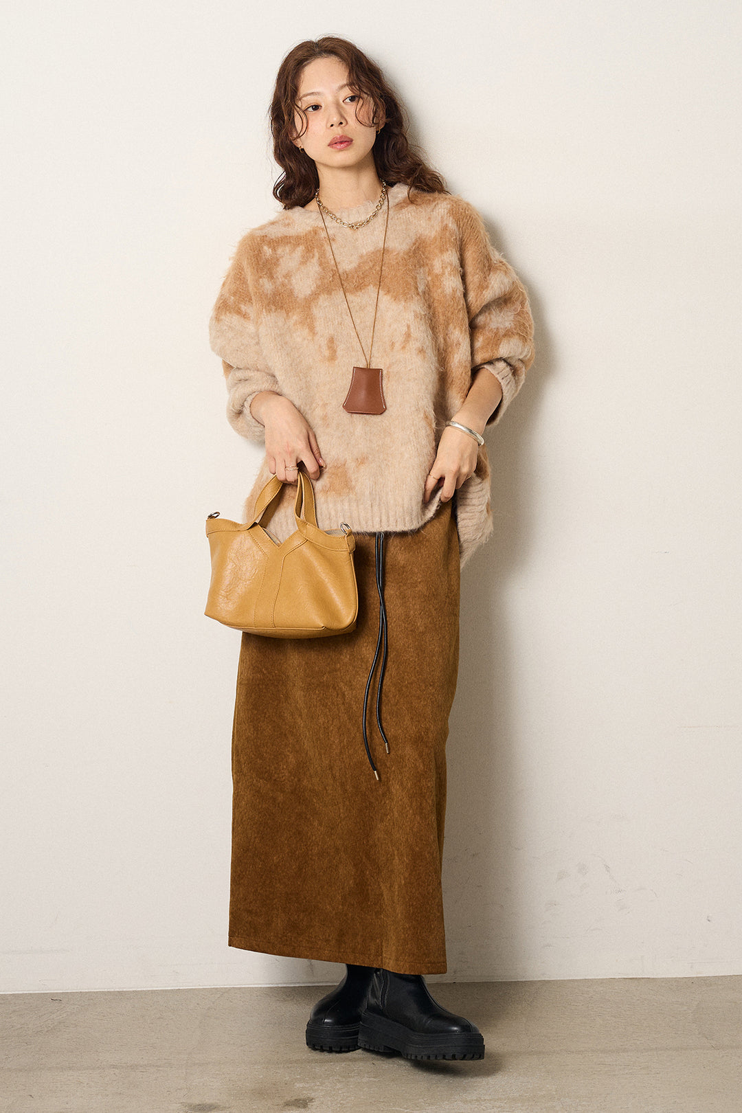 【着回しセット】[SET]モヘアタッチマーブルニット+モヘアタッチマーブルニット+ロープベルト付きスウェード調スカート(3set)