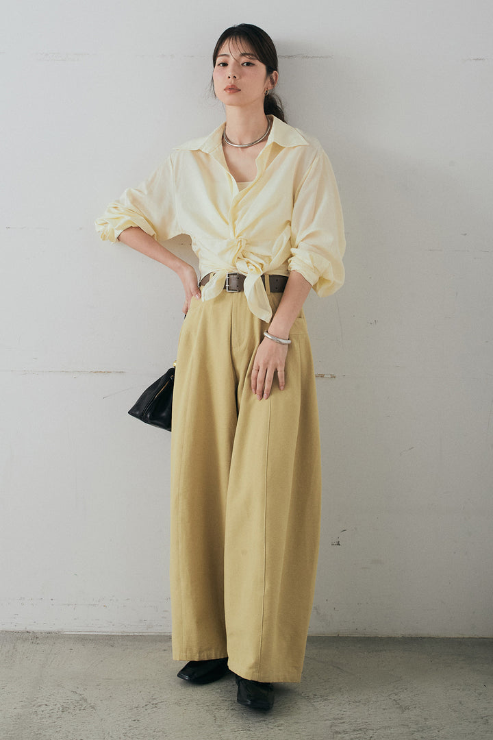 [SET]裾巻きツイストデザインシャツ+ベルト付きサイドタックワイドパンツ(2set)