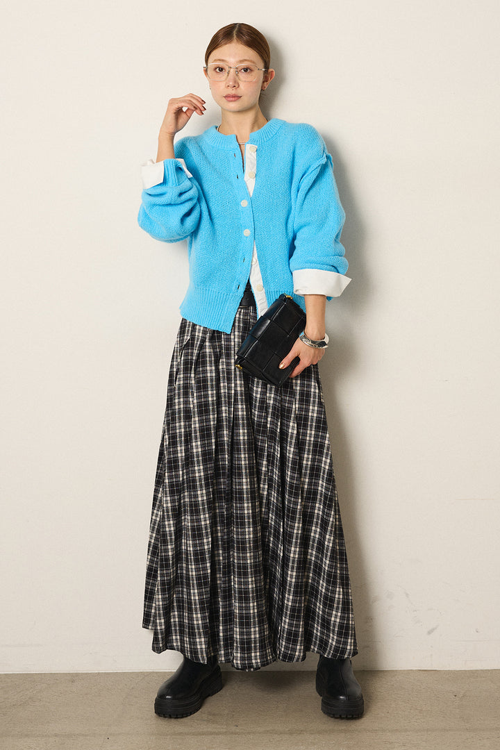 [SET]シャツドッキングニットカーディガン+ベルト付きタータンチェックプリーツスカート(2set)