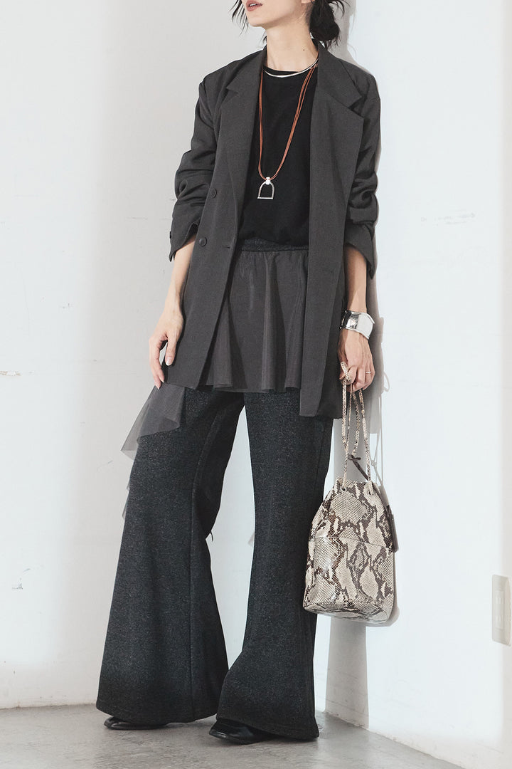 [SET]ルーズシルエットダブルテーラードジャケット+ストレッチロングTシャツ+チュールレイヤードニットパンツ(3set)