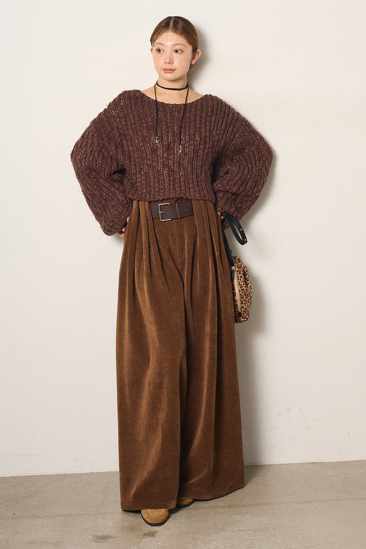 [SET]チャンキースラブニットクロップドプルオーバー+ベルトループコーデュロイワイドパンツ(2set)