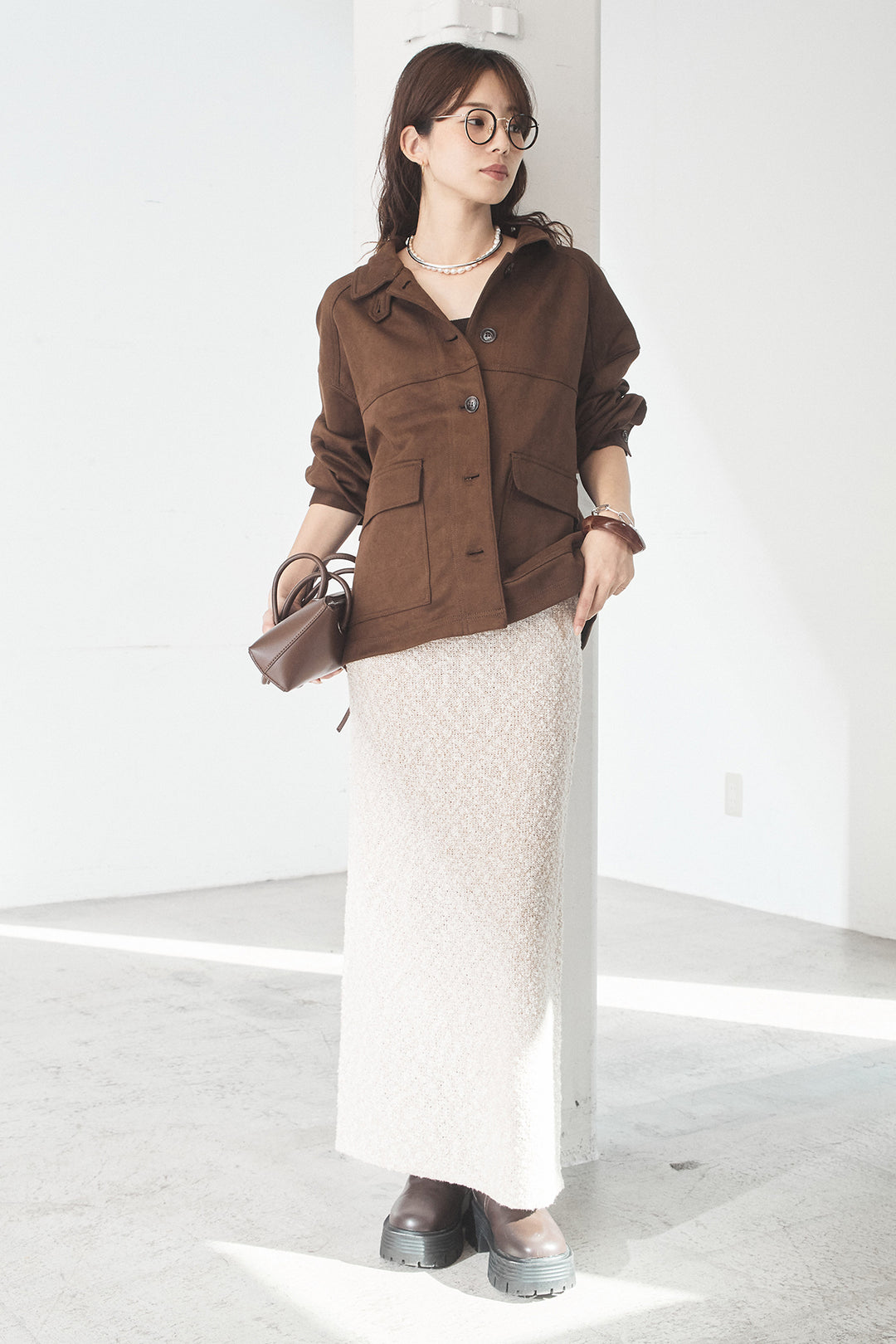 [SET]デカポケスエポンジャケット+ツイード風MIXスラブスカート(2set)