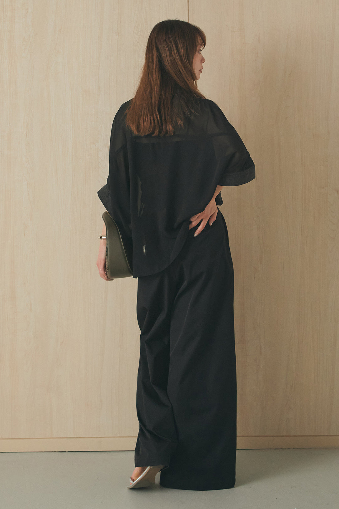 [SET]デニムライクビッグツーポケシアーシャツ+ベルトループデザインハイウエストタックパンツ(2set)