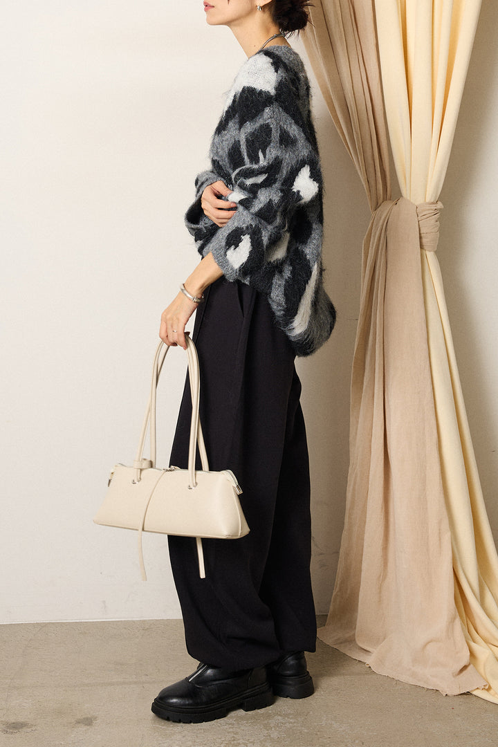 [SET]ルーズアニマルモヘアニットトップス+スウェットワイドカーブパンツ(2set)