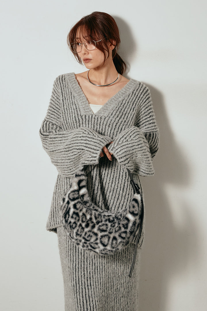 [SET]アルパカタッチ深Vニットトップス+アルパカタッチニットタイトスカート(2set)