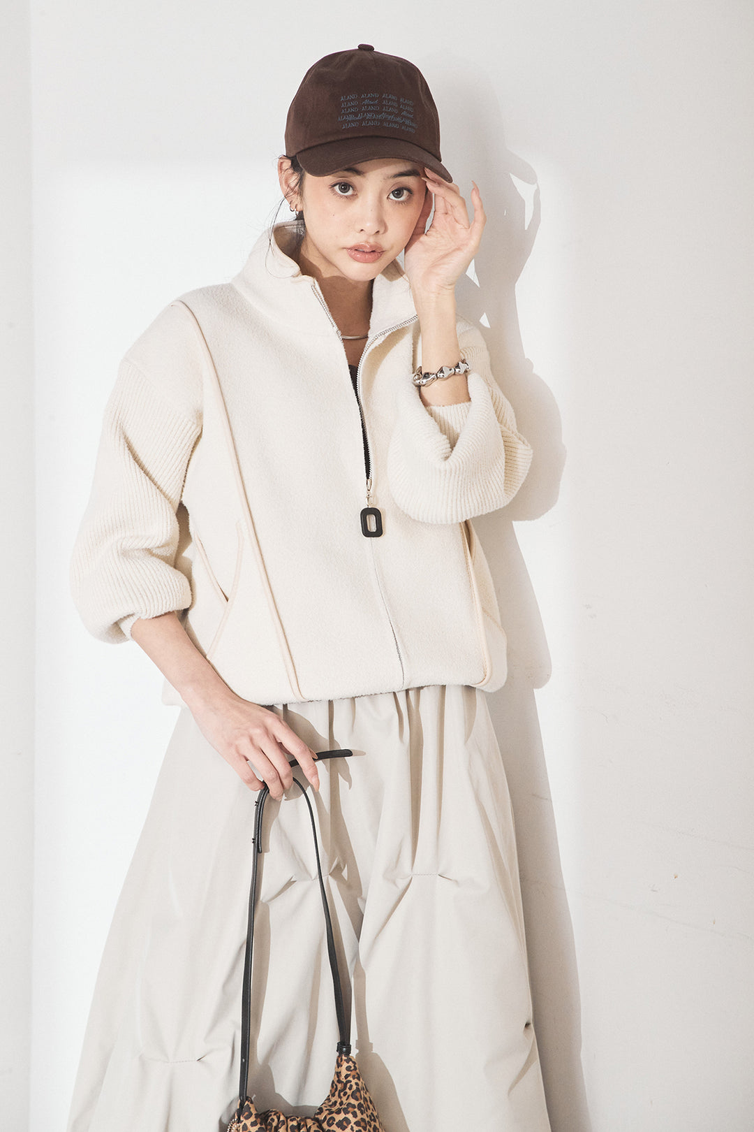 [SET]ハイネックパイピングデザインブルゾン+ランダムタックバルーンスカート(2set)