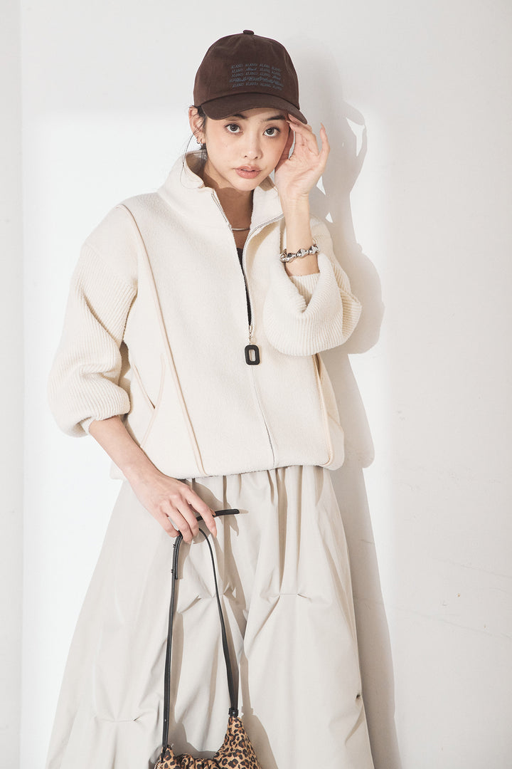 [SET]ハイネックパイピングデザインブルゾン+ランダムタックバルーンスカート(2set)