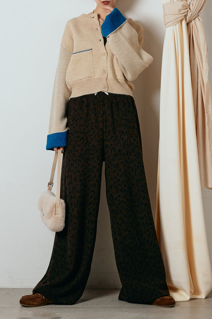 [SET]アルパカタッチダブルフェイスカーディガン+レオパードジャガードニットパンツ(2set)