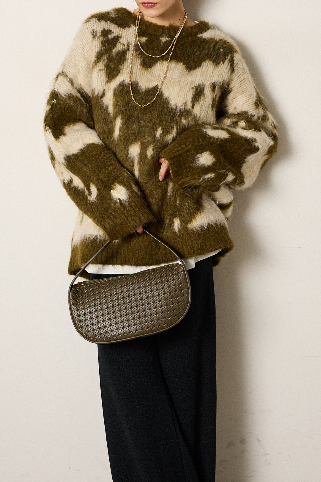 [SET]モヘアタッチマーブルニット+ワイドリブニットイージーパンツ(2set)