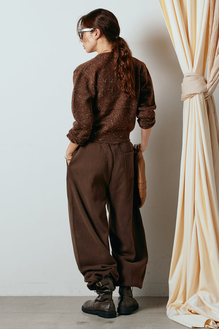 [SET]ネップニットカーディガン+スウェットワイドカーブパンツ(2set)