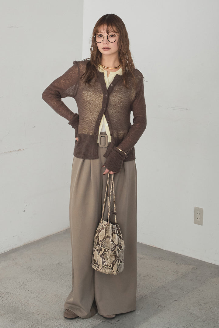 [SET]モヘア透かし編みレイヤードアンサンブルセット+ベルト付きツータックワイドパンツ(2set)