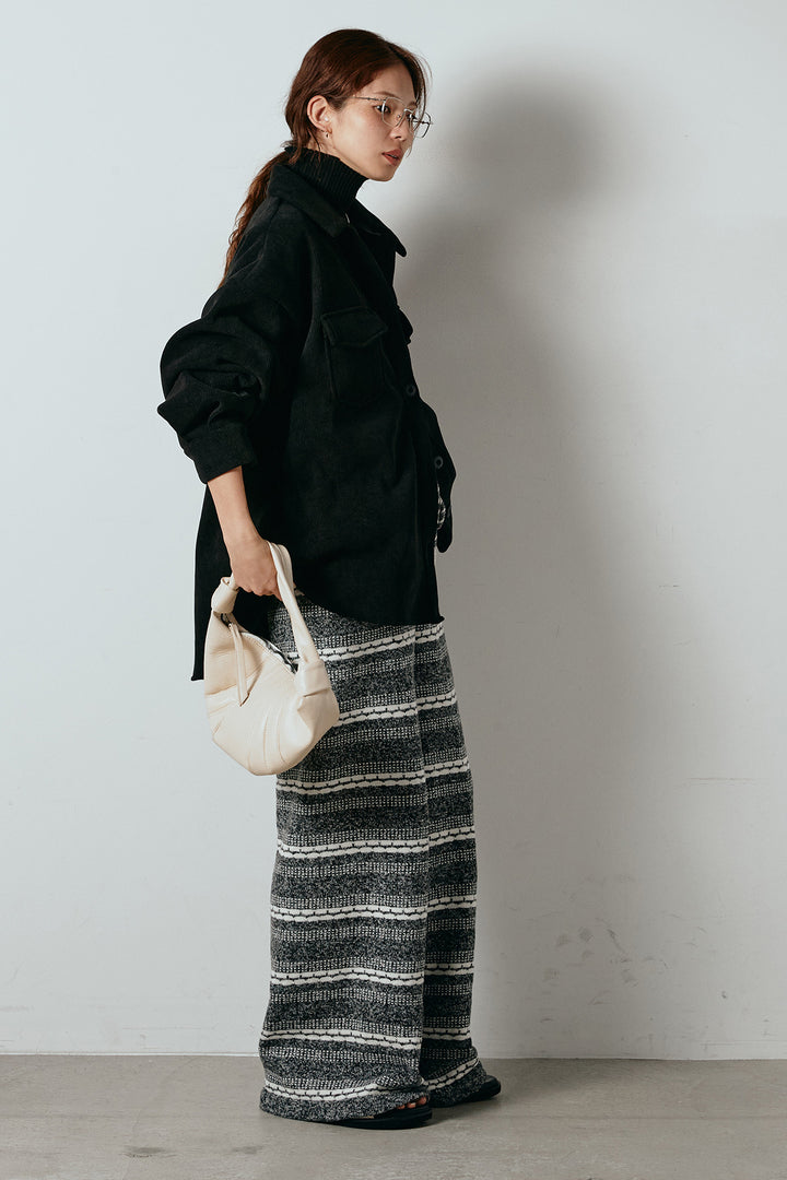 [SET]襟付きコーデュロイポケットシャツ+リブニットシームレスタートルプルオーバー+マルチライン柄リラックスニットパンツ(3set)