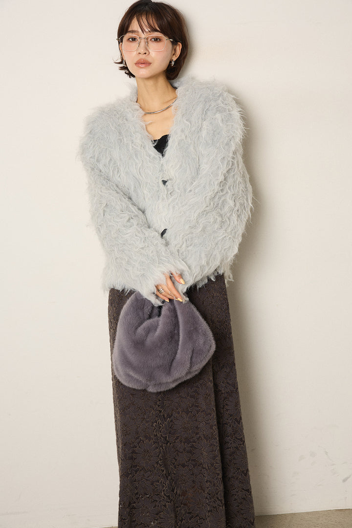 [SET]起毛シャギーニットカーディガン+花柄刺繍ベロアフレアスカート(2set)