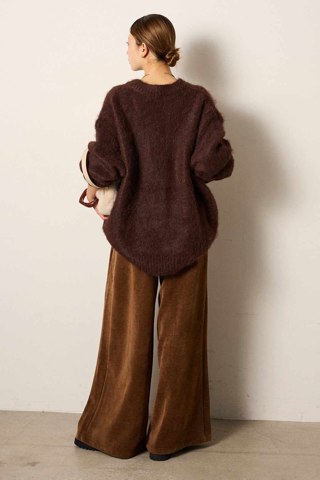 [SET]シャギーニュアンスアニマルニット+ベルトループコーデュロイワイドパンツ(2set)