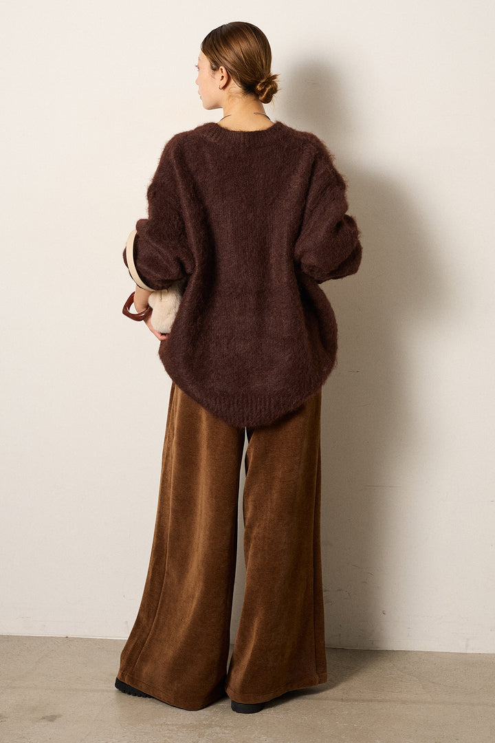 [SET]シャギーニュアンスアニマルニット+ベルトループコーデュロイワイドパンツ(2set)