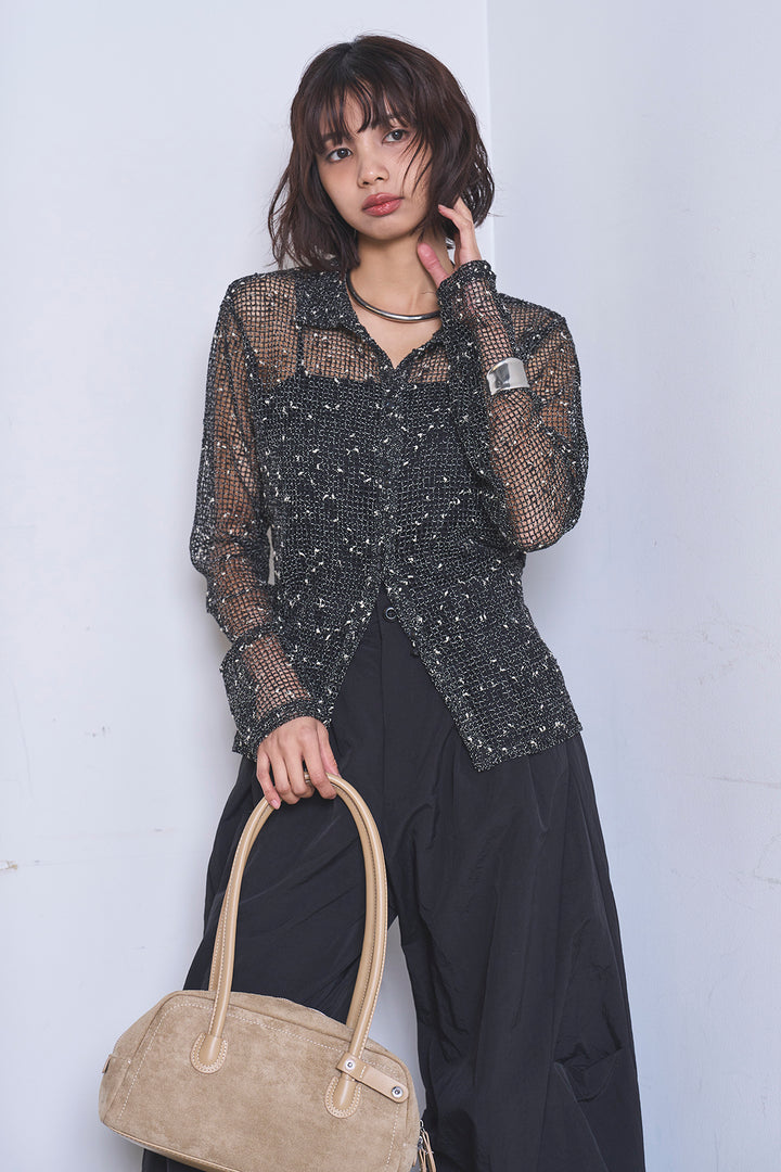 [SET]ネップメッシュポロ襟カーディガン+ドライタフタタックバレルパンツ(2set)