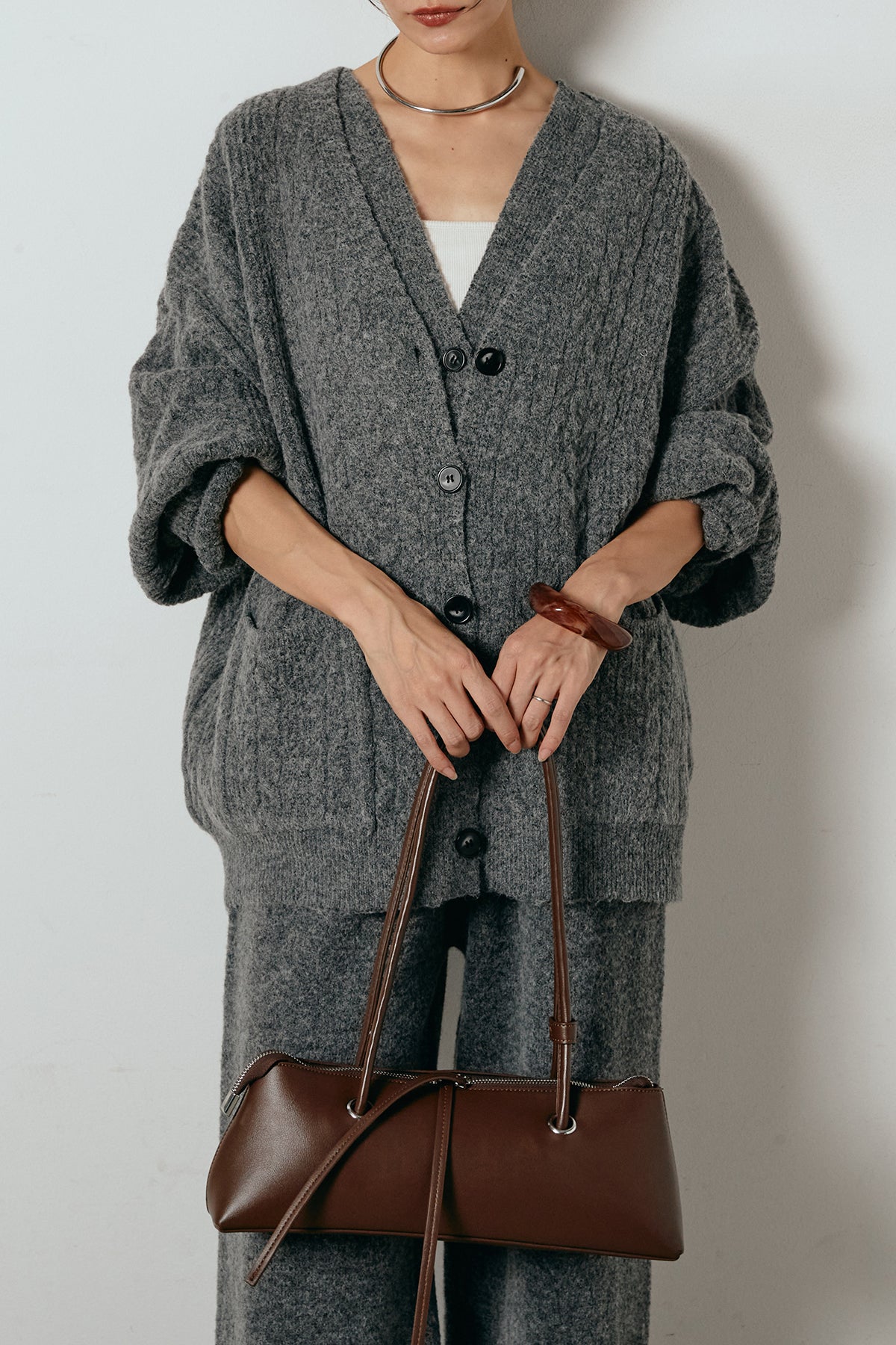 SET]3ピースフロントボタンニットSETUP – ESICA