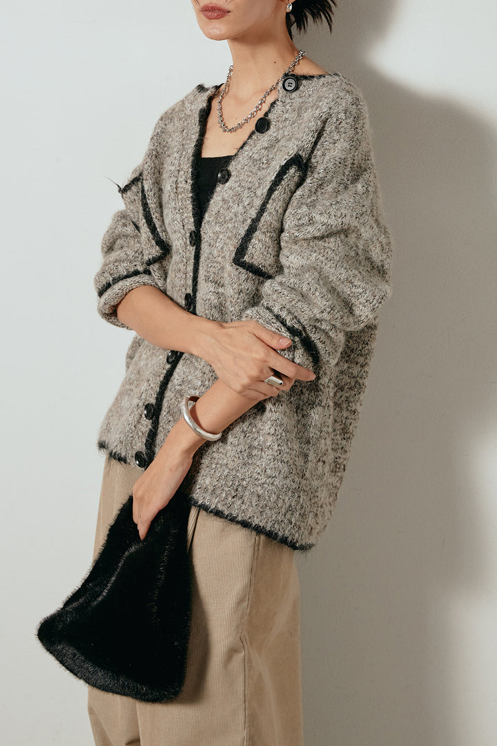 [SET]ミックスニットポケットカーディガン+フロントタック入りコーデュロイパンツ(2set)