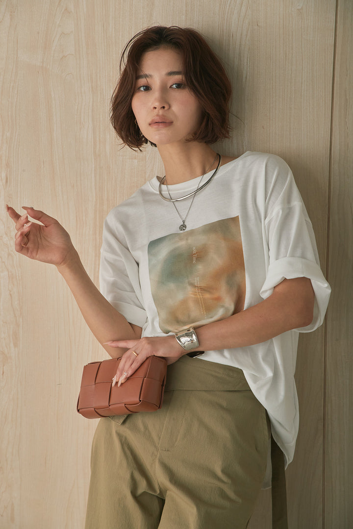 [SET]MarbleプリントTシャツ+ポケットベルト付きニーサイドタックパンツ(2set)
